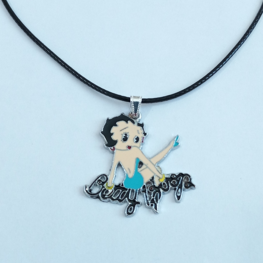 Betty Boop Silvertone/Enamel Pendant 18" Adjustable Chain Cord Necklace